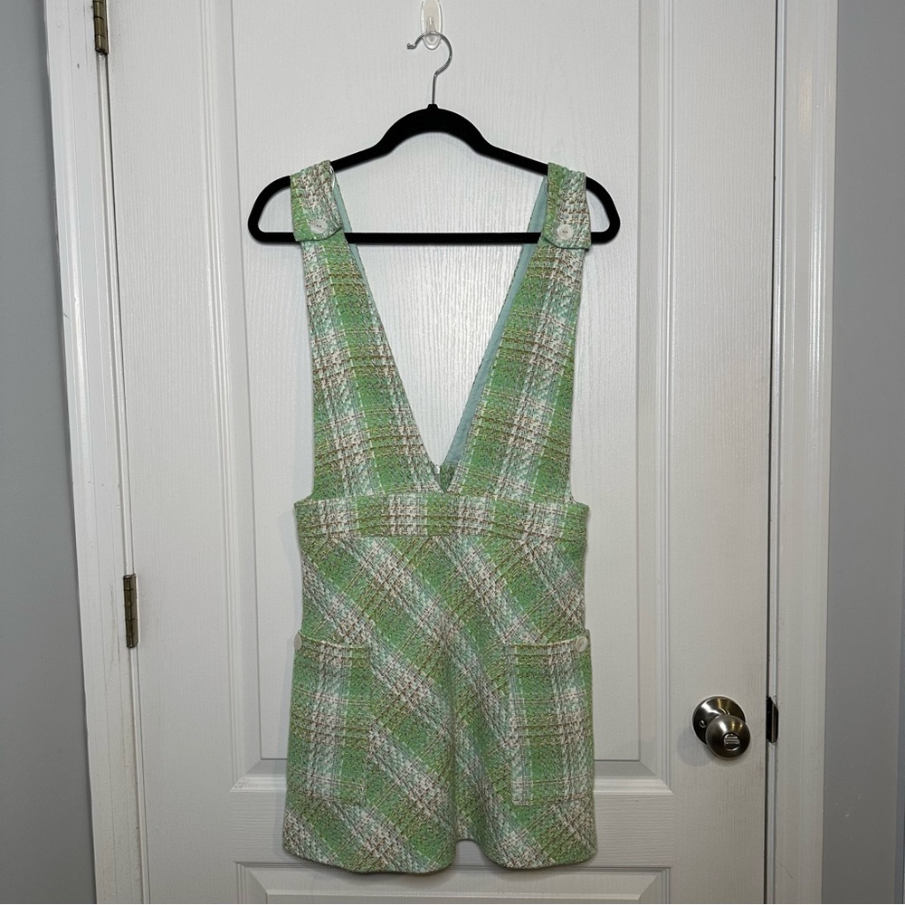 NWT! Zara Tweed Dress Green Plaid Jumper